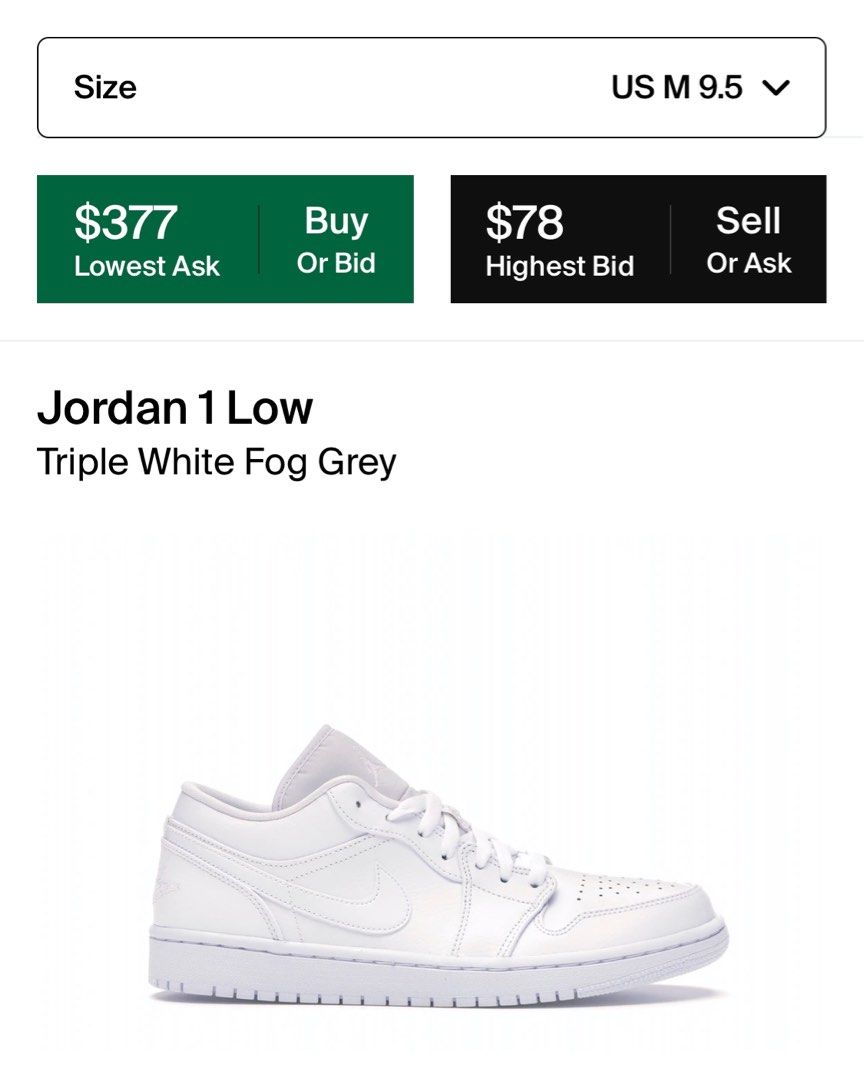 jordan 1 low triple white fog grey