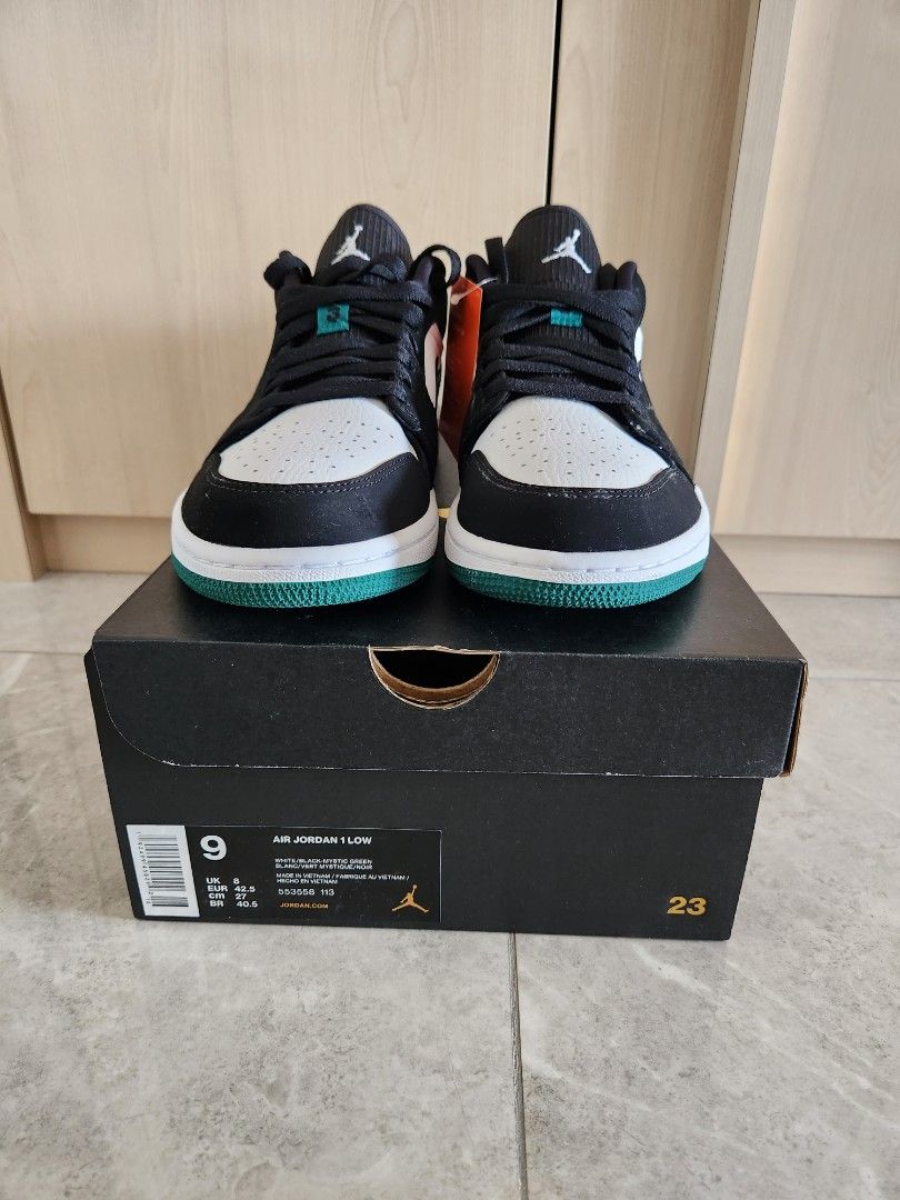 Nike Jordan 1 Low White Black Mystic Green US9 Men s Fashion Footwear Sneakers on Carousell