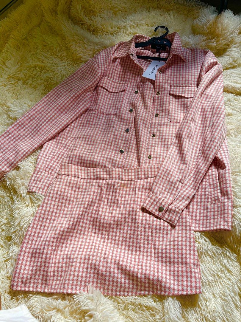 Pomelo plain pink coordinates (Category: Sets or Coordinates) located in Silang. Submitted by girlyouneedthis (Listing ID 1216486079, Image 3). Description: Pomelo plaid coordinates oversized jacket with skort. Original price 3800 from zalora pomelo now you can get this whole set for only 1700, less 300 if lalamove delivery. No returns, No exchange, No refund..