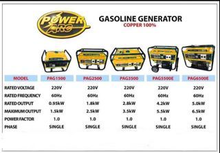 Power Arc Gasoline Generator

1500w, 2500w, 3500w, 5500w, 6500w

PAG1500 - ₱8,900.00
PAG2500 - ₱11,900.00
PAG3500 - ₱14,500.00
PAG5500E - ₱19,500.00
PAG6500E - ₱27,000.00

We Ship Nationwide 🚛
Store#.