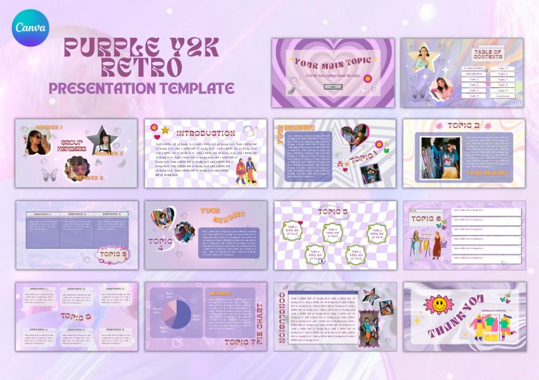 Presentation Slide Template on Canva/PowerPoint (Purple Y2K Retro Theme