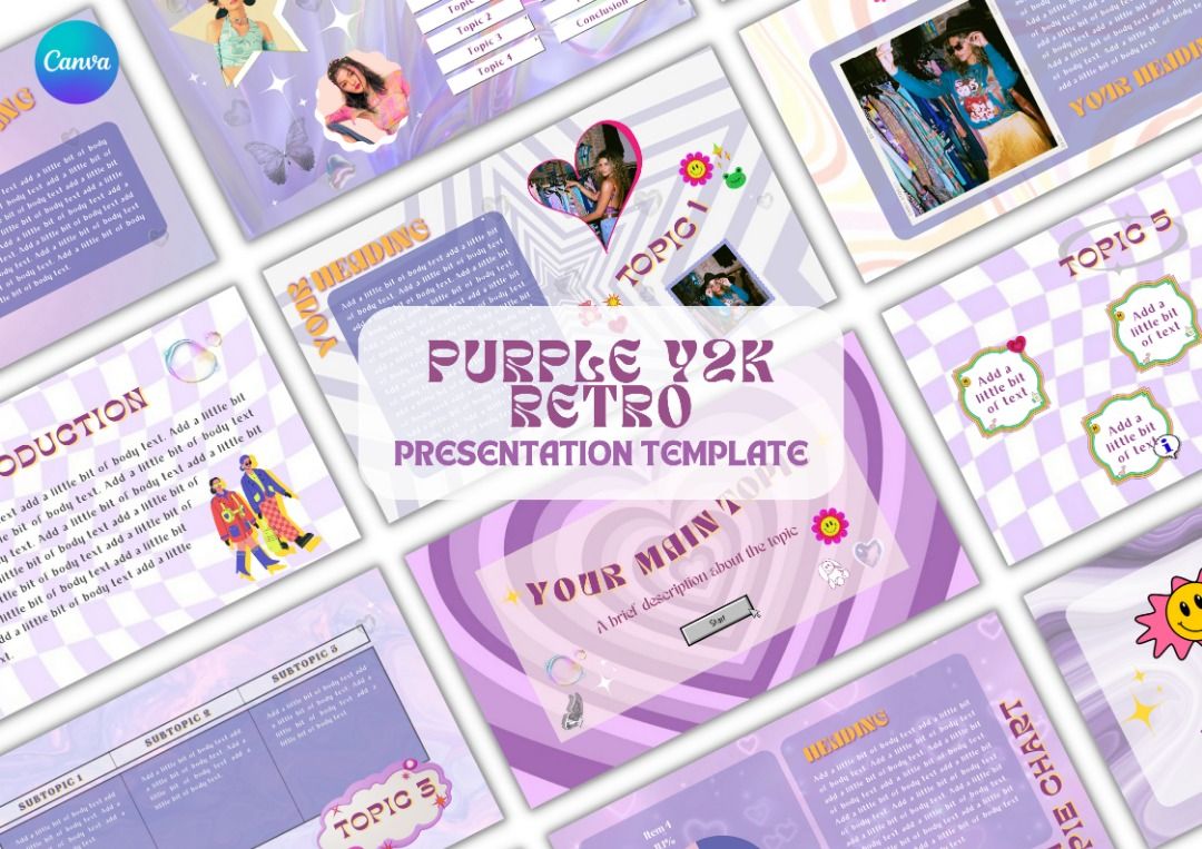 Presentation Slide Template on Canva/PowerPoint (Purple Y2K Retro Theme