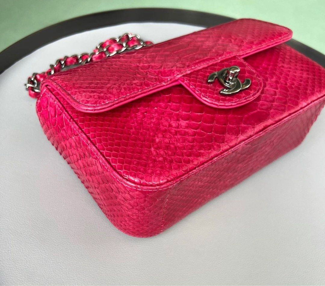 RARE Chanel Mini Rectangular Flap Python Pink/ Rhw, Luxury, Bags ...
