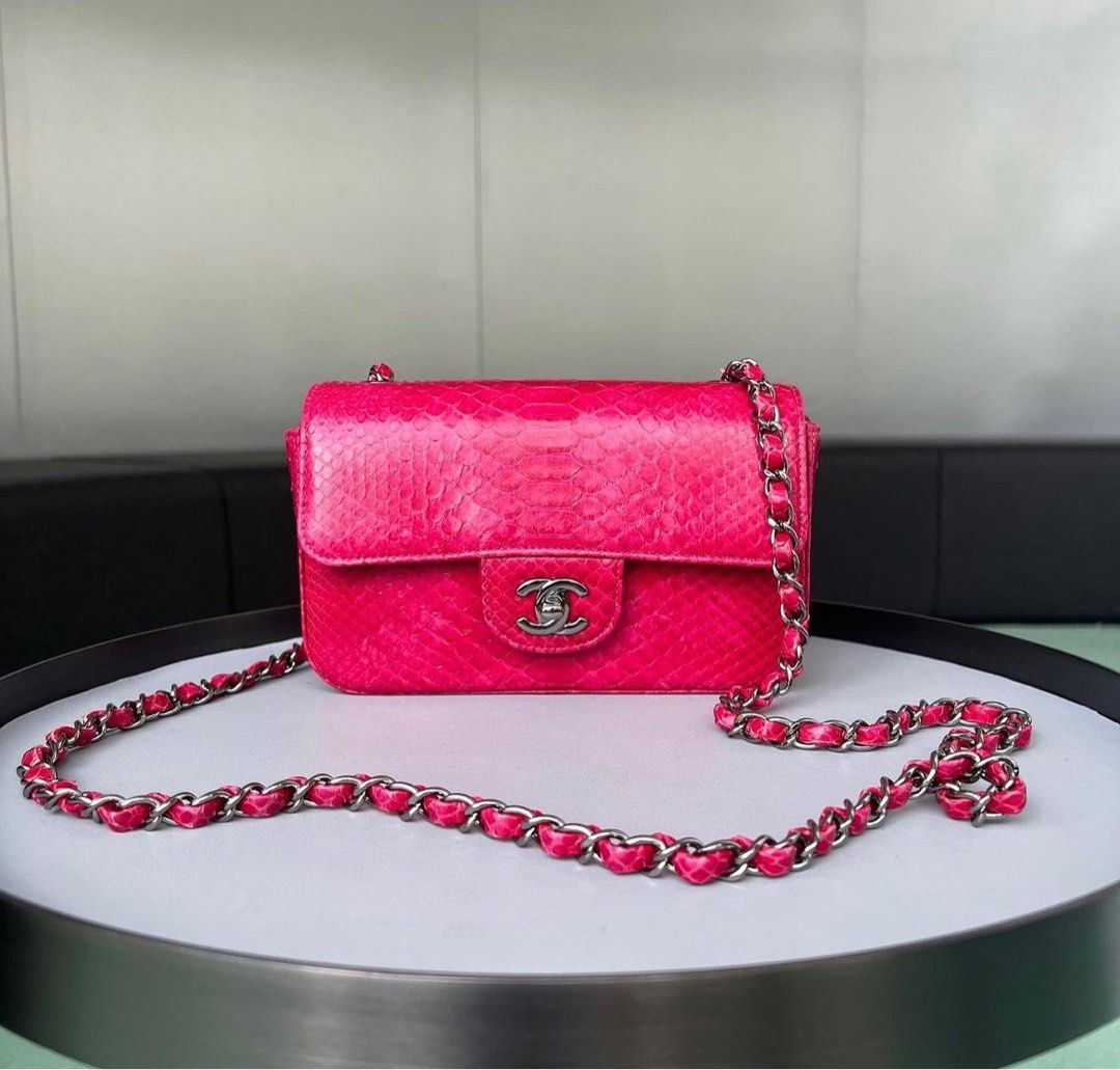 CHANEL, Bags, Rare Authentic Chanel Hot Pink Python Handbag