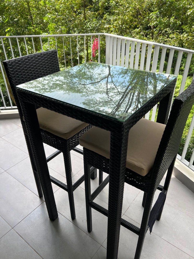 Rattan Bar table set, Furniture & Home Living, Outdoor Furniture on