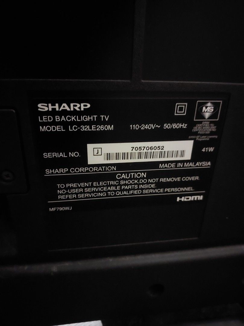 Sharp Aquos LED Backlight TV Model LC32LE260M, TV & Home Appliances