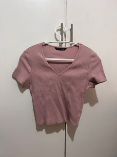 Shein v neck ribbed crop top Small Mauve Dusty Pink Old Rose