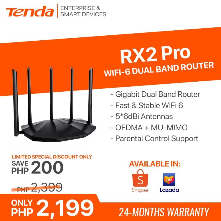 Tenda RX2 Pro Gigabit WiFi 6 Dual Band Router, Computers & Tech, Parts