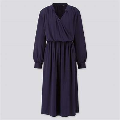 uniqlo rayon long sleeve wrap dress UNIQLO Women's Rayon Beige Long Sleeve Wrap Dress Size Small