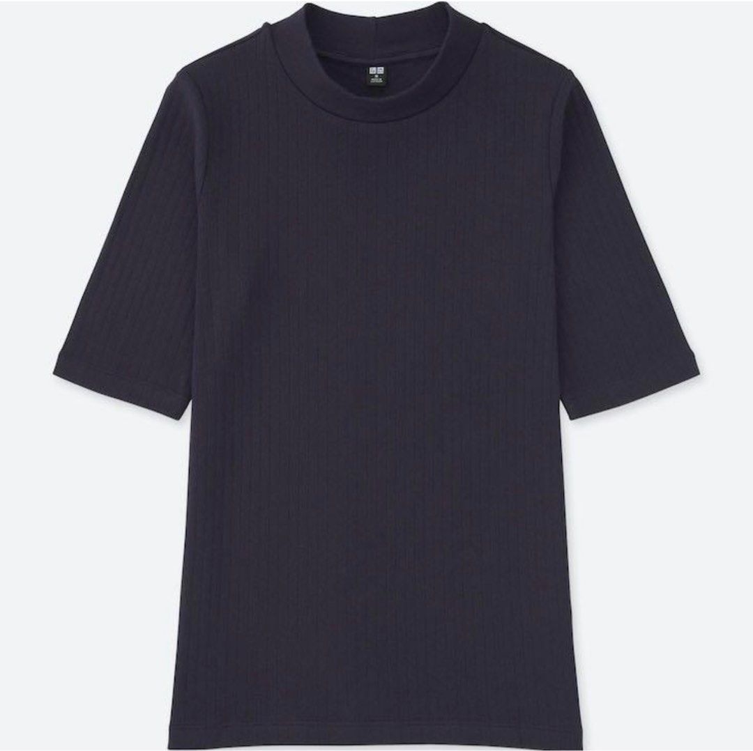 Uniqlo Women Ribbed High Neck Half Sleeve T Shirt Women s Fashion