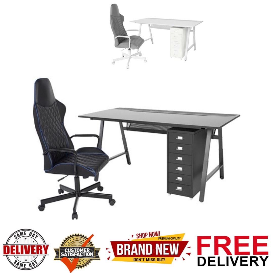 UTESPELARE / HELMER Desk, chair and drawer unit Black UTESPELARE ...
