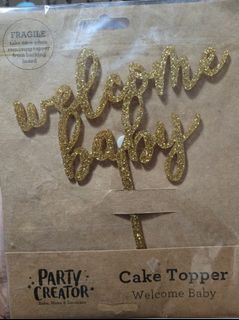 Welcome baby gold cake topper