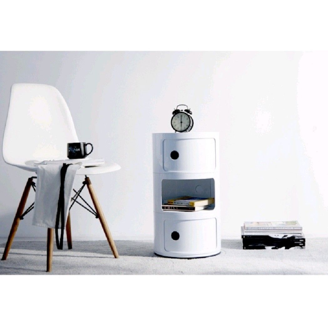 White round stackable side table drawer organizer muji Scandinavian