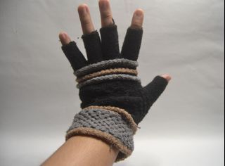 Women Fashion Wool Crochet Stylized Black Gloves Fingerless