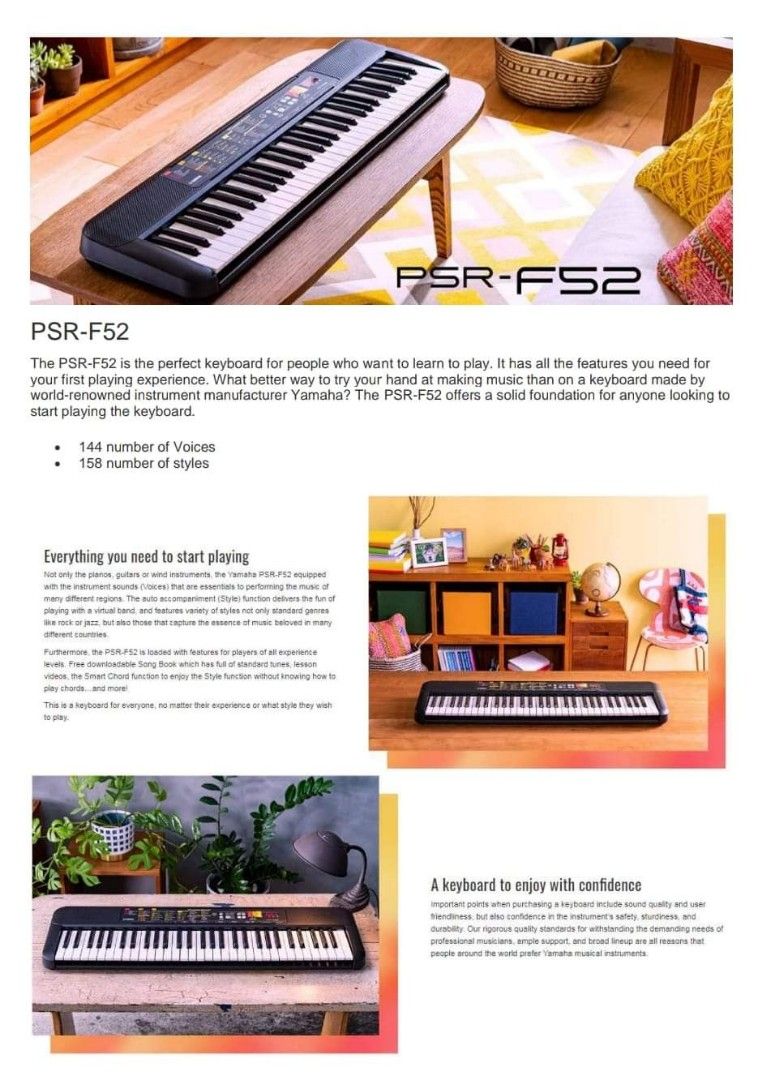 YAMAHA PSR-F52 61 Keys Portable Keyboard - (PSR-F52), Hobbies & Toys, Music  & Media, Musical Instruments on Carousell