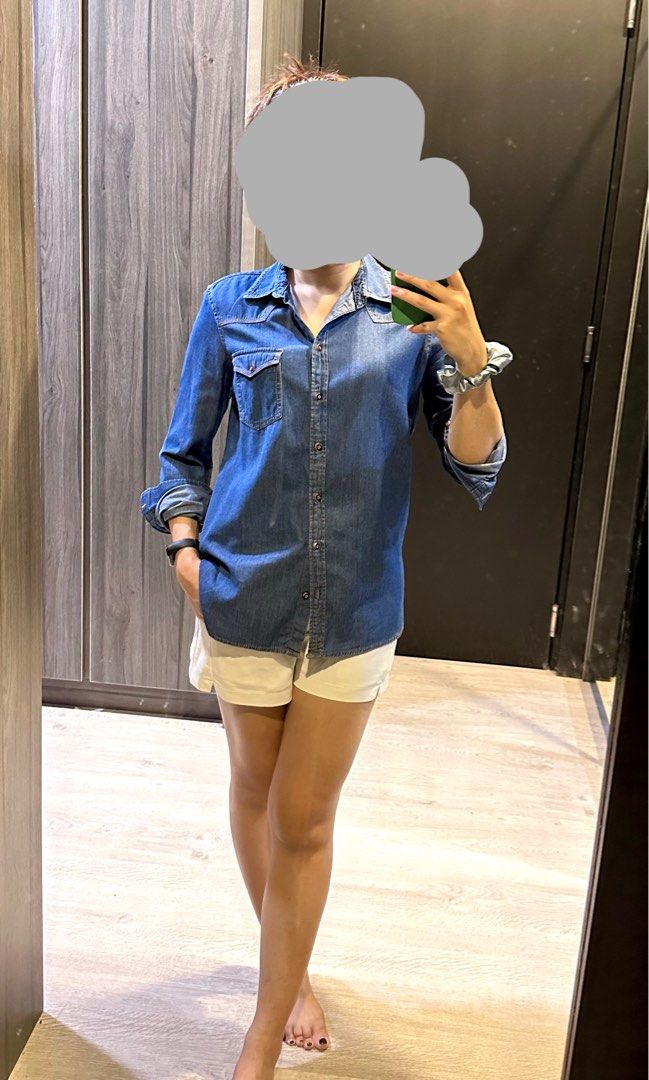 Zara Basic Z1975 Denim Long Sleeve Jeans Shirt Women s Fashion