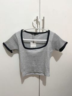 Zara light gray black ribbed crop top XS-S
