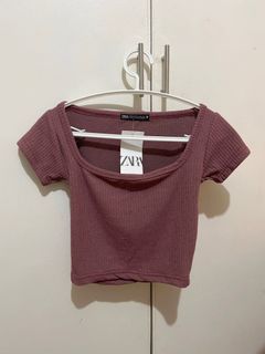 Zara mauve wine soft ribbed crop top XS