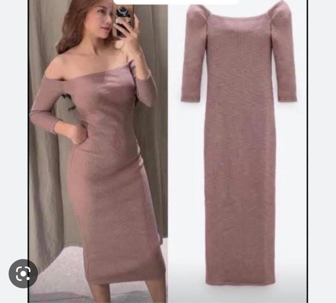 Zara Ribbed off shoulder dress (Category: Dresses) located in Balanga. Submitted by icacole (Listing ID 1219695288, Image 2). Description: Size M but can also fit size S.