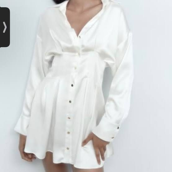 Zara satin white shirt dress Women s Fashion Dresses Sets