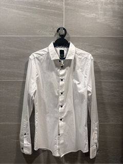 Zara White Button Shirt Floral Lining Slim Fit