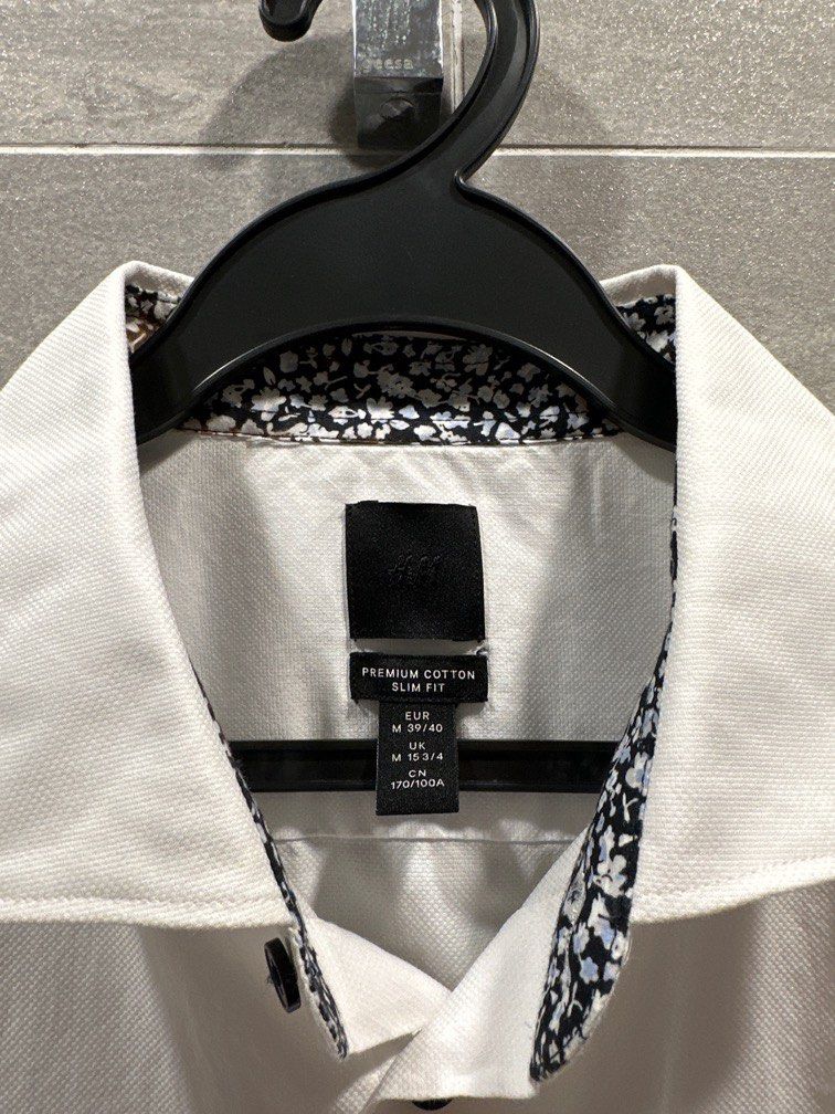 Zara White Button Shirt Floral Lining Slim Fit, Men's Fashion