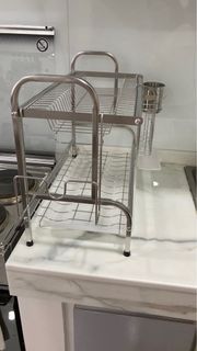 2 Tier 304 Stainless Steel Dish Plate Drainer Drying Rack for Kitchen