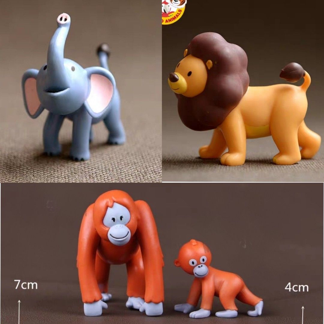 4pc Zoo Animals Figurines Birthday Cake Topper Decoration Toy Lion Elephant Monkey Chimpanzee