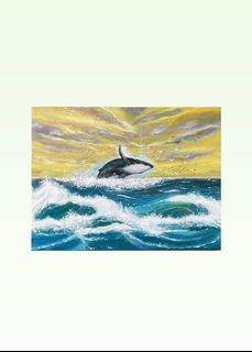 手繪油畫-鯨浪