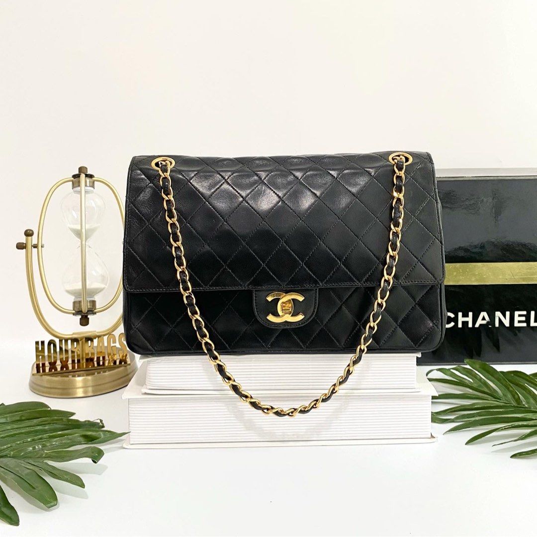 💯% Authentic Chanel Vintage Black Lambskin Medium Size Double Flap Bag,  Luxury, Bags & Wallets on Carousell