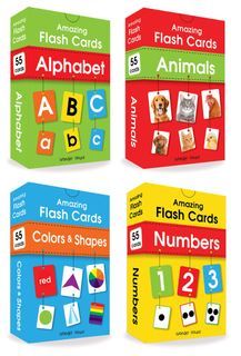 Amazing Flash Cards Set(4 Boxes): Early Development OF Preschool Toddler (220 Cards, Alphabet, Number, Animals, Colors)