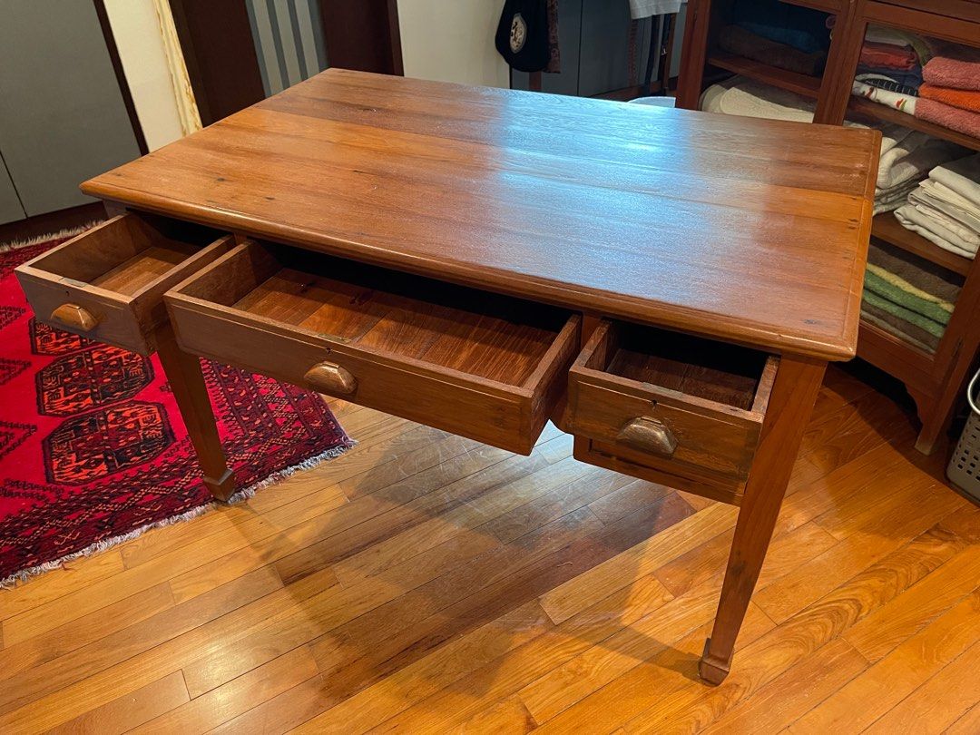 An Old Solid Teak Wood Desk in Superb Condition, Furniture & Home