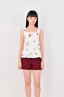 AWE All Would Envy SG Singapore Local Design Childhood Snacks Print Peplum Top in White (XXL, 2XL)