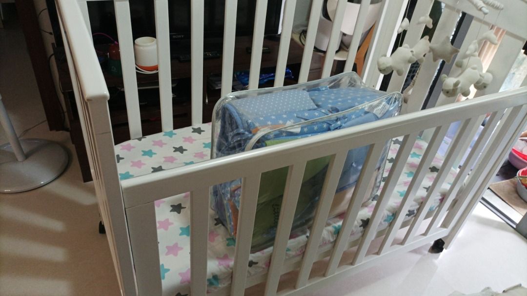 Baby kingdom baby cot 130 x 70 cm with mattress musical crib bumper set