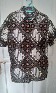 Batik atasan kemeja gelap hitam abu karunia xl