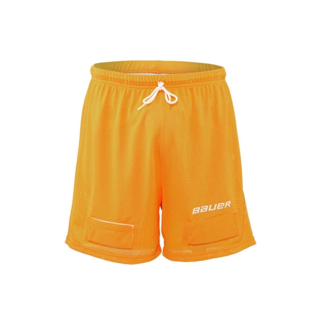 Bauer Youth Core Mesh Jock Shorts - With Cup, Moisture Wicking, Sock Adjusters, Orange Small