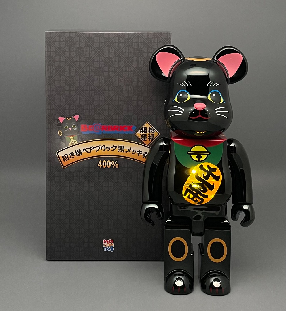 Bearbrick 招き猫黒メッキ発光400％ 招財貓, 興趣及遊戲, 玩具& 遊戲