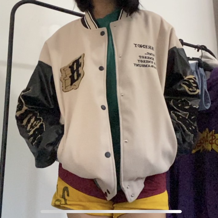 Black and Cream Letterman Varsity Jacket on Carousell
