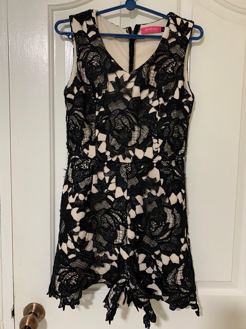 Black lace top short jumpsuit