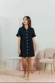 BNWOT The Stage Walk TSW Jernice Flutter Sleeves Shirt Dress in Navy