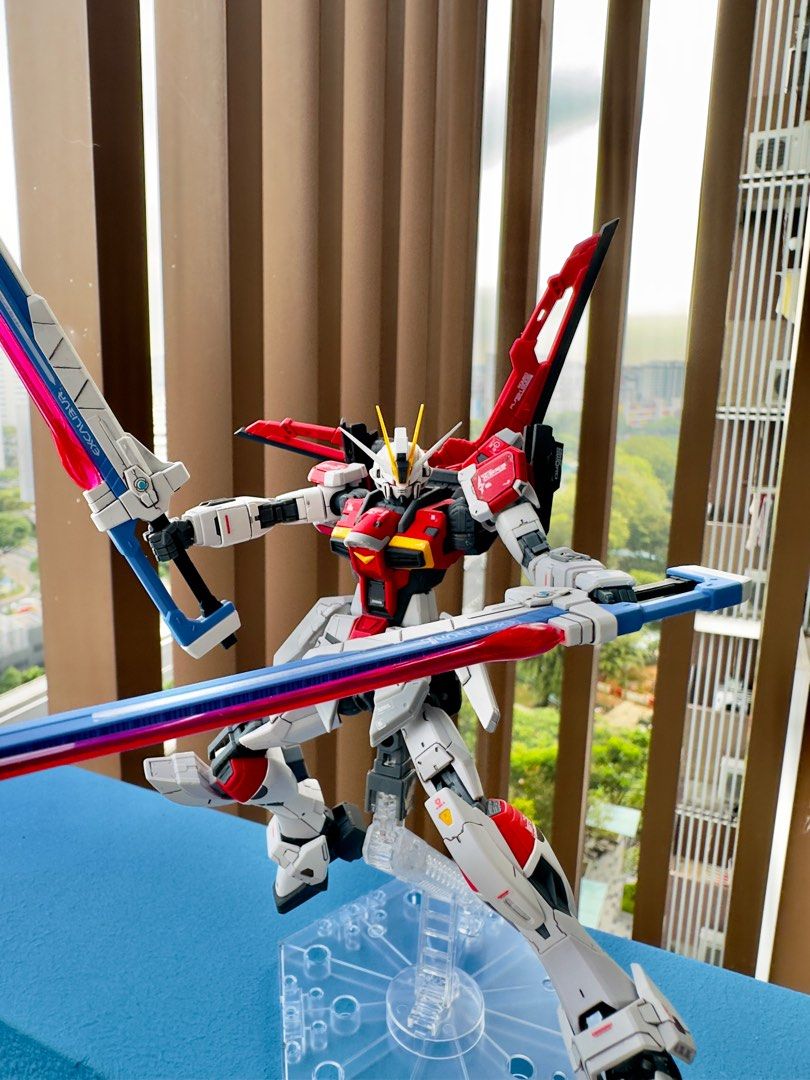 Built Bandai RG 1/144 Sword Impulse Gundam (Category: Toys & Collectibles) located in Singapore. Submitted by mezzybox (Listing ID 1223955963, Image 2). Description: Built. Panel line & matt coat & decal applied. It is a P bandai kit .