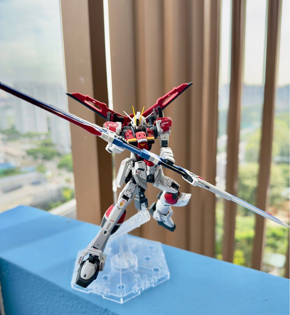 Built Bandai RG 1/144 Sword Impulse Gundam (Category: Toys & Collectibles) located in Singapore. Submitted by mezzybox (Listing ID 1223955963, Image 1). Description: Built. Panel line & matt coat & decal applied. It is a P bandai kit .