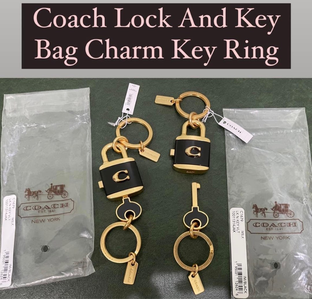COACH WOMENS LOCK AND KEY BAG CHARM KEY RING C1679 IM/BLACK: Buy