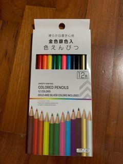 Daiso Colored pencils 12 Colors gold and silver colors included From Japan