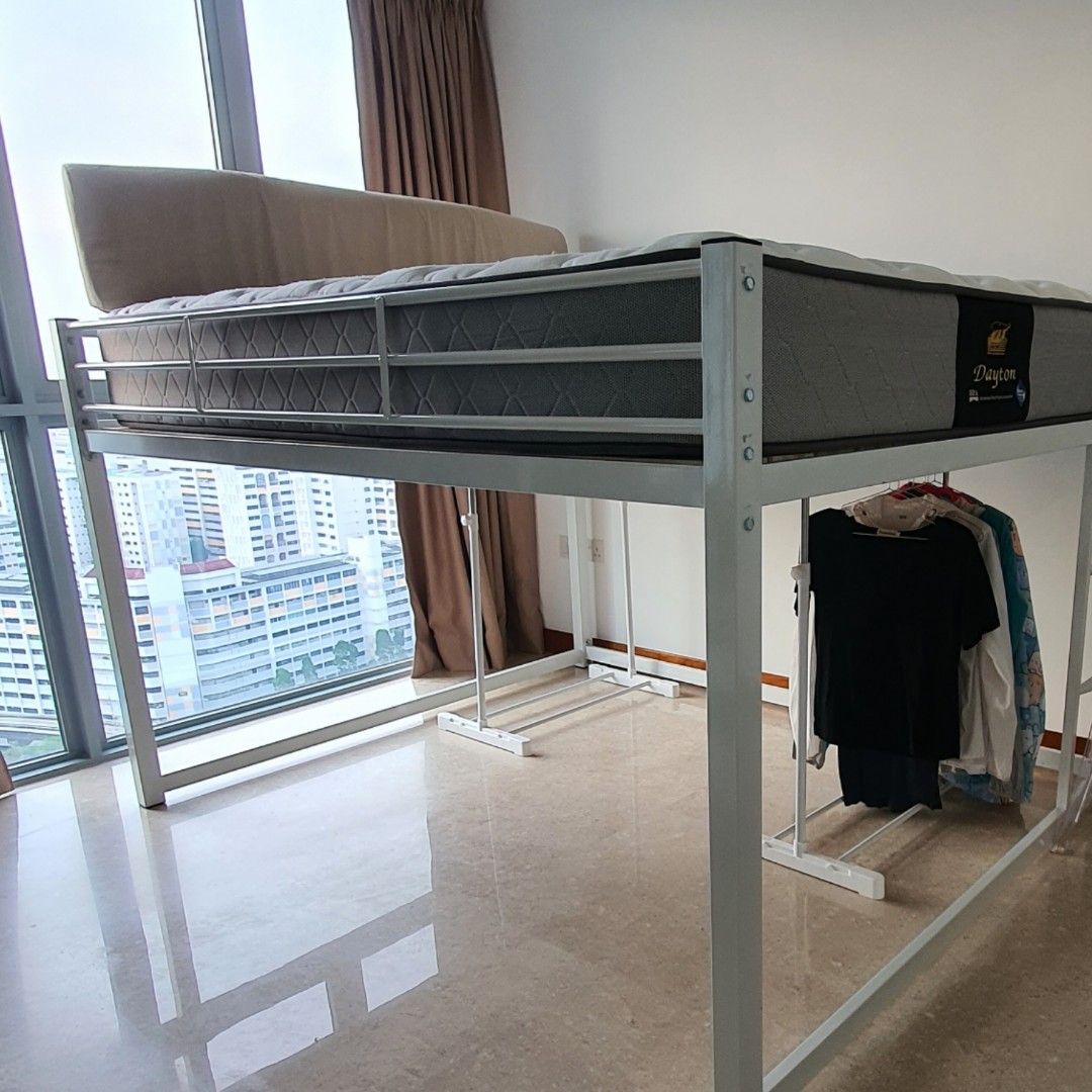 Customised short loft bed frame without mattress (Queen), Furniture