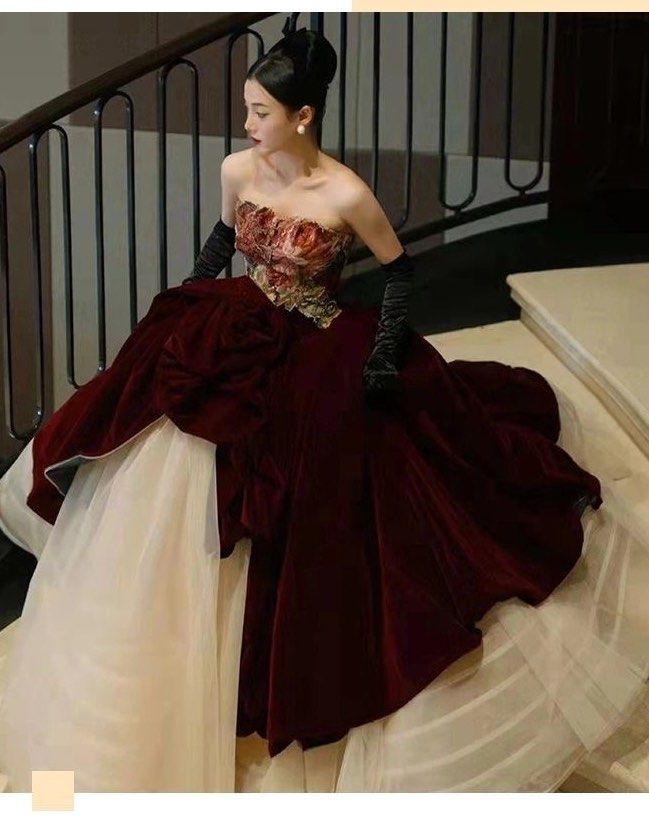 PO Dark Rose Knight Tube Gown Wedding Dress Women s Fashion