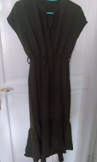 Dress open collar army green hijau