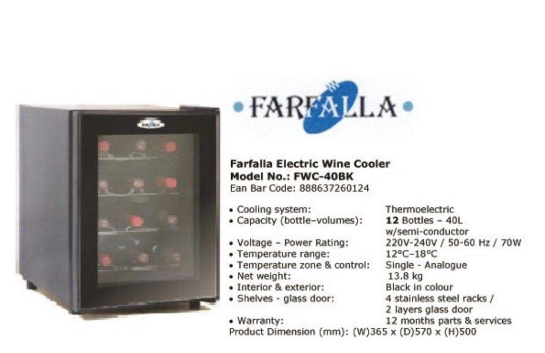 Farfalla Wine Chiller, TV & Home Appliances, Other Home Appliances on