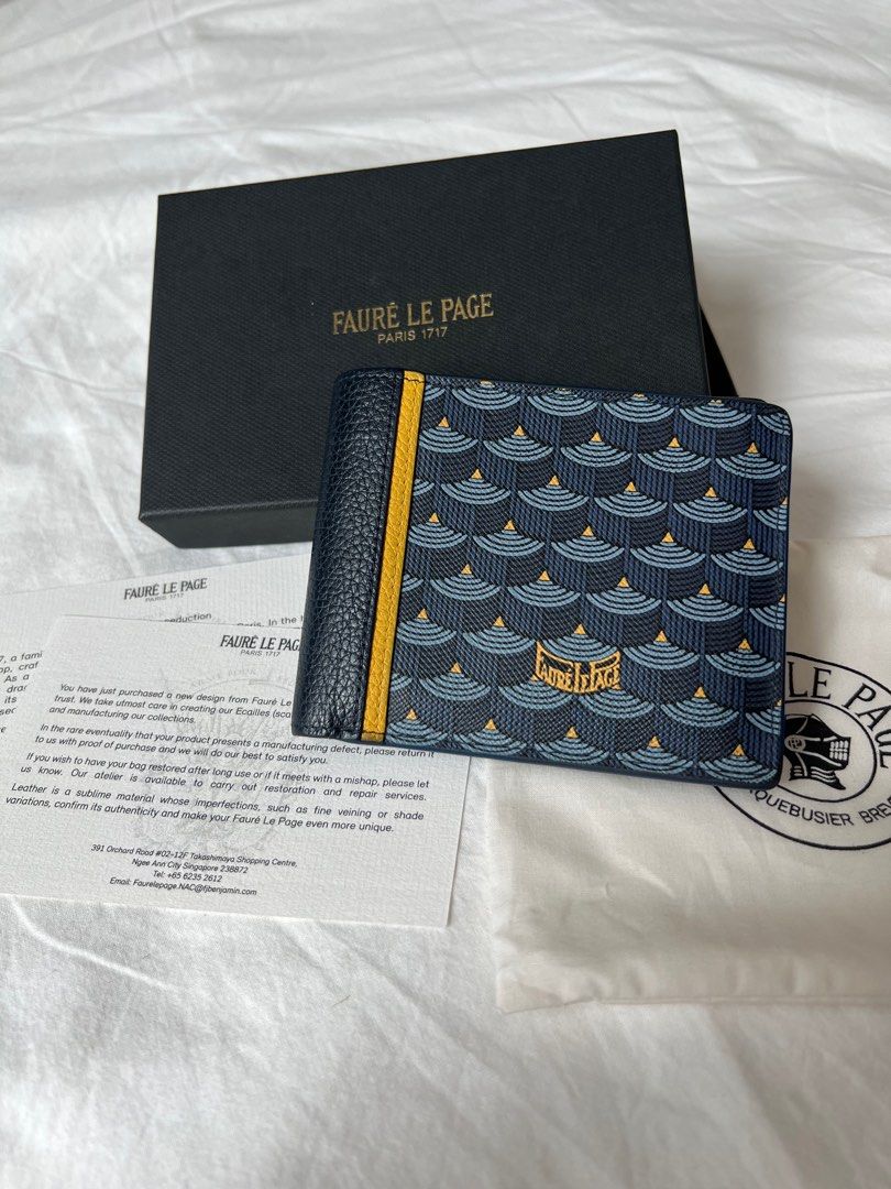 Fauré Le Page - Etendard 6cc Wallet - Embroidered Jacquard Blue Saga & Navy Leather