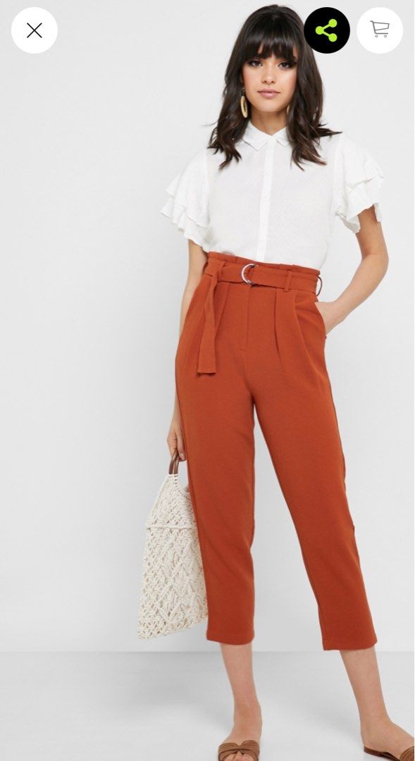 Green Paperbag Trousers  New Look
